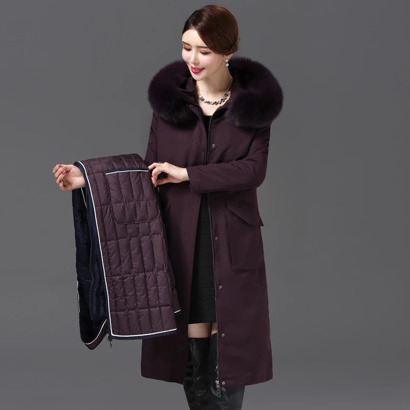 Luxencea™ Detachable Fur Collar Long Down Parka