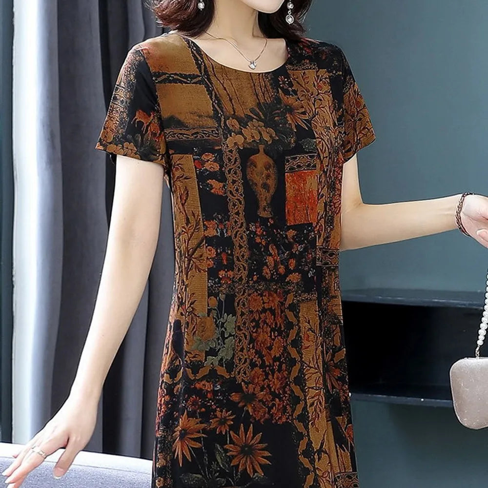 Luxencea™️ Elegant Vintage Artistic Print Dress