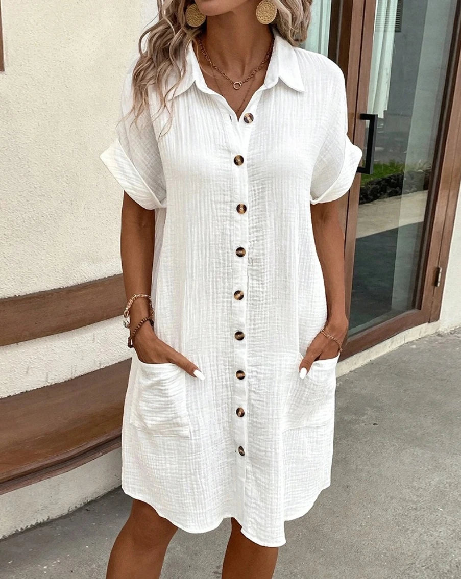 Luxencea™️ Casual Button Shirt Dress with Pockets