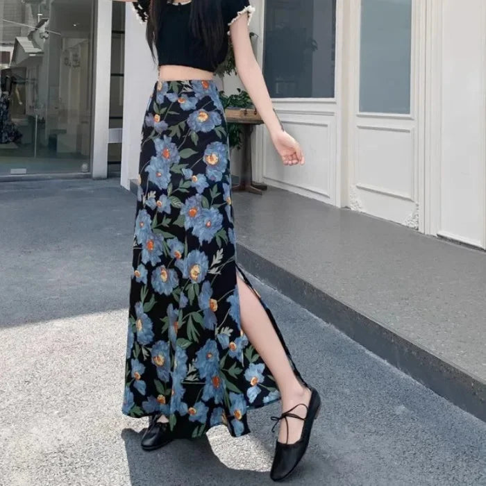 Luxencea™️ Elegant Floral Long Slit Skirt