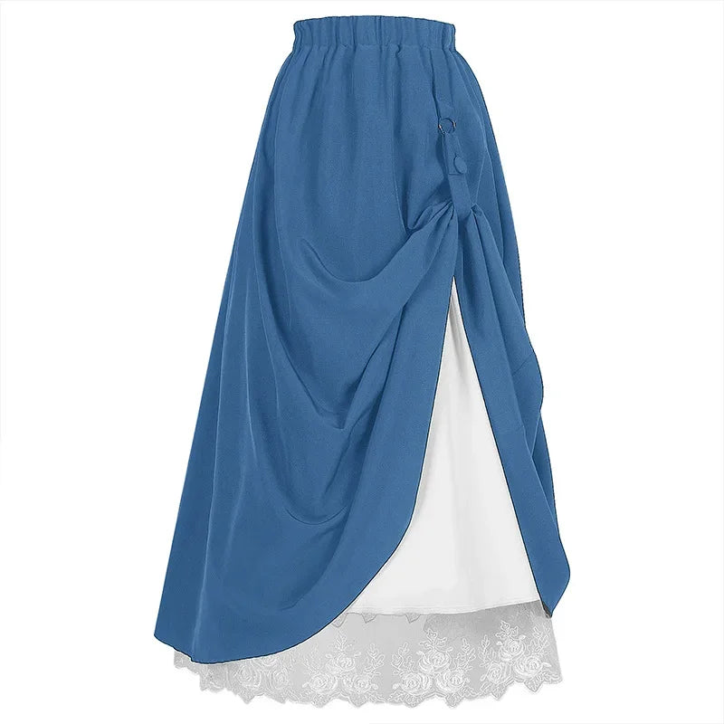Luxencea™️ Asymmetrical Draped Skirt with Lace Layer