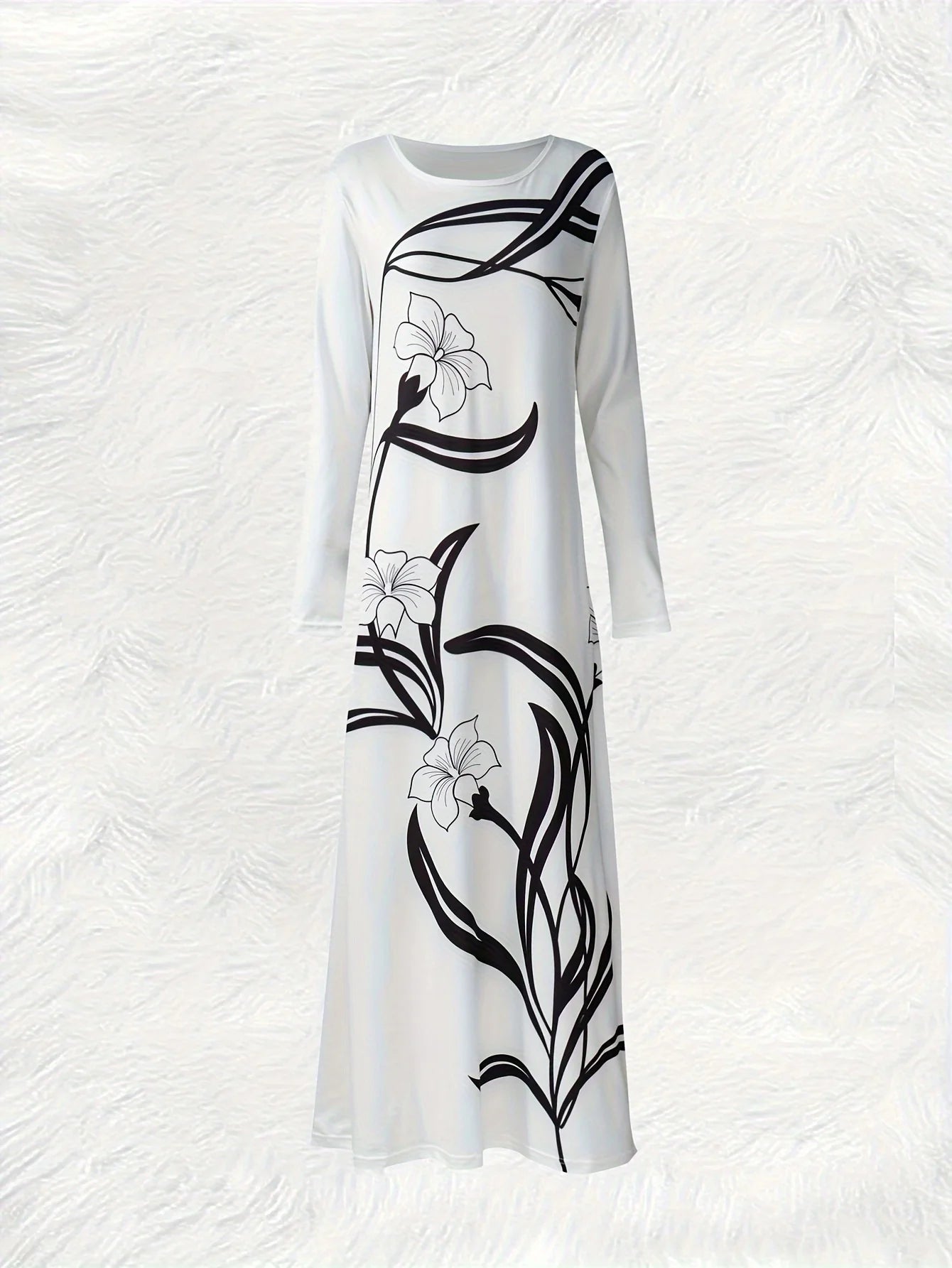 Luxencea™️ Elegant Black &amp; White Floral Maxi Dress