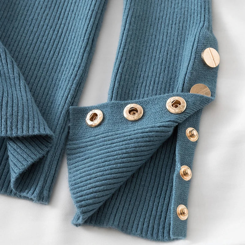 Luxencea™ Women’s Thick Knit Turtleneck Button Sweater