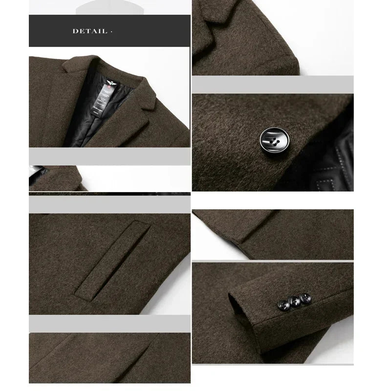 Luxencea™ Wool Blend Long Trench Coat for Men