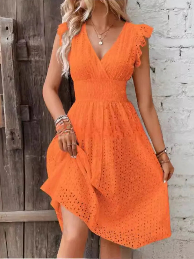 Luxencea™️ Elegant Eyelet Lace Waist-Fitted Dress