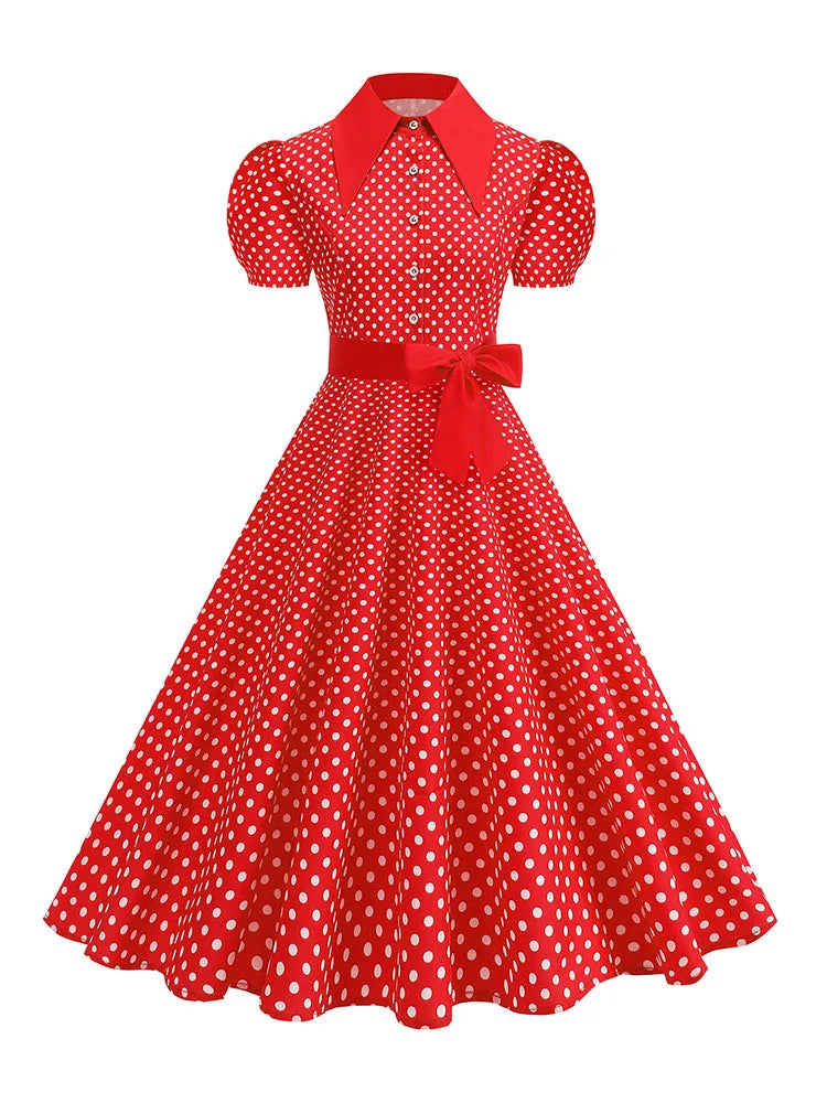Luxencea™️ Vintage Polka Dot Belted Dress