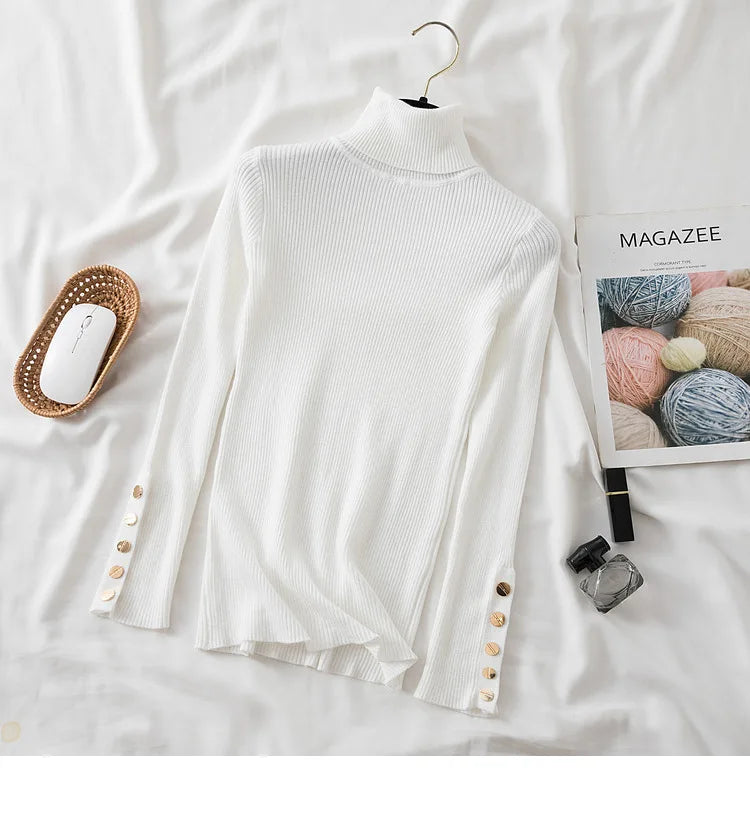 Luxencea™ Women’s Thick Knit Turtleneck Button Sweater
