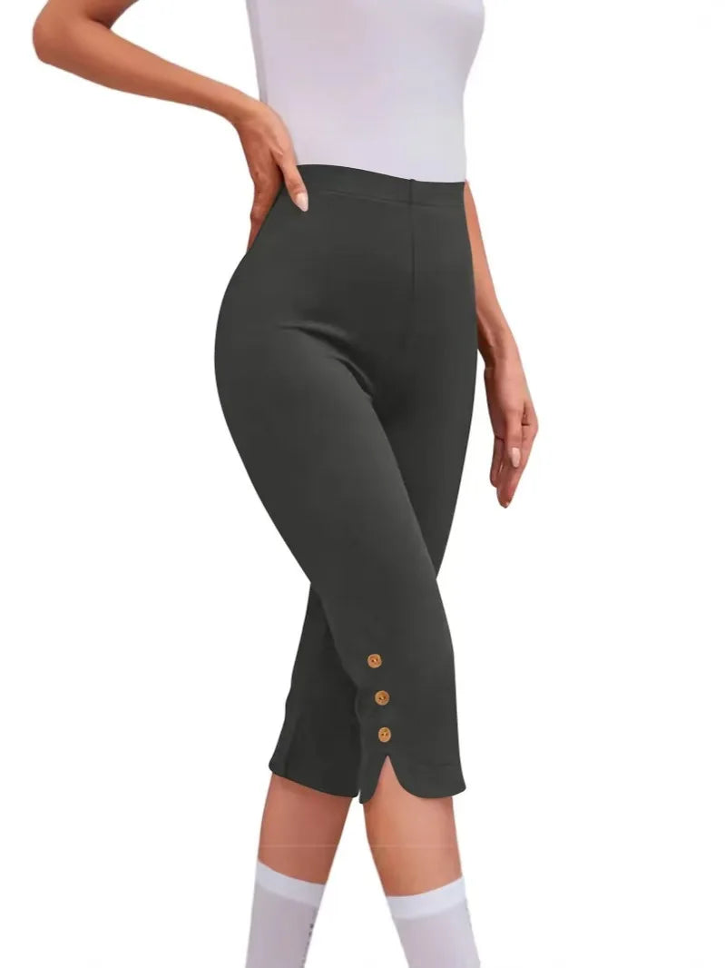 Luxencea™️ – Sculpting Capri Leggings with Button Detail