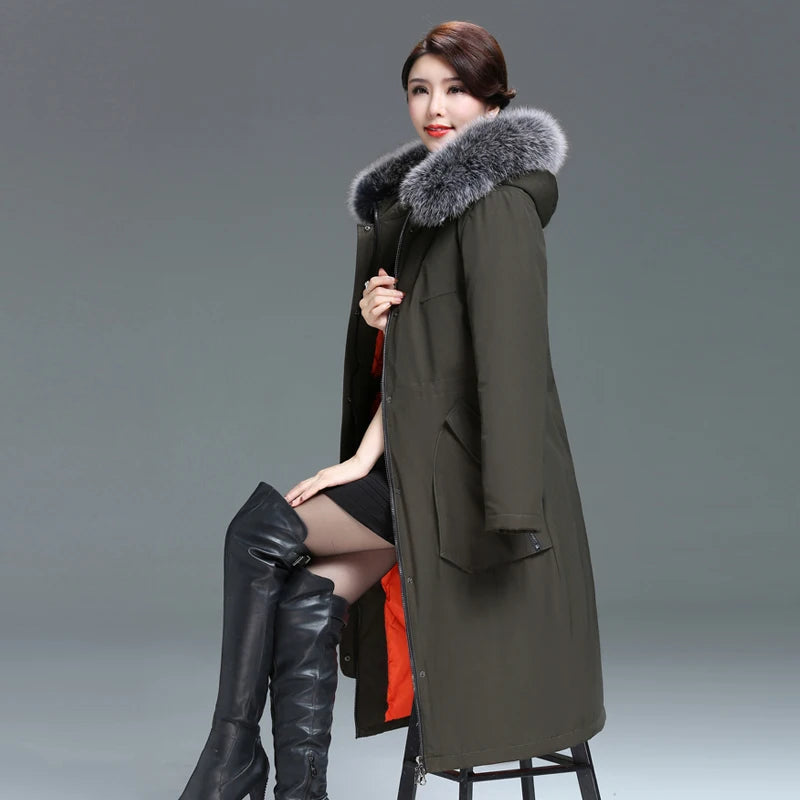Luxencea™ Elegant Long Down Coat with Fox Fur Collar