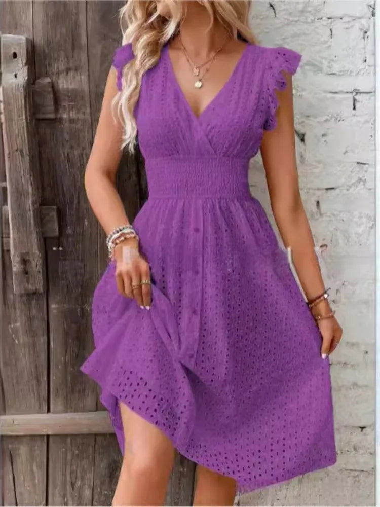 Luxencea™️ Elegant Eyelet Lace Waist-Fitted Dress