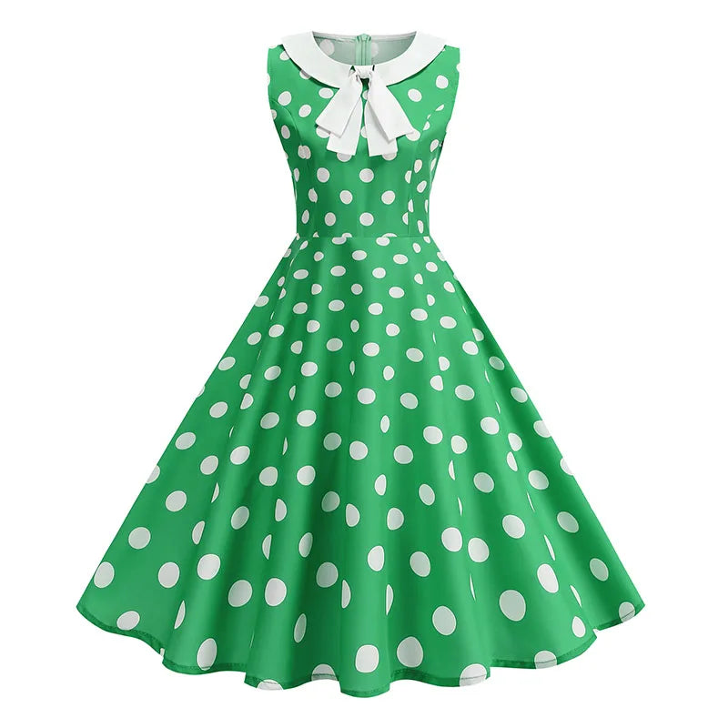 Luxencea™️ Blue Polka Dot Vintage Elegance Dress