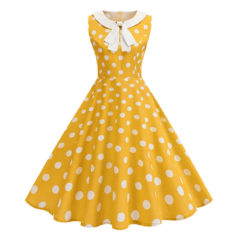 Luxencea™️ Blue Polka Dot Vintage Elegance Dress