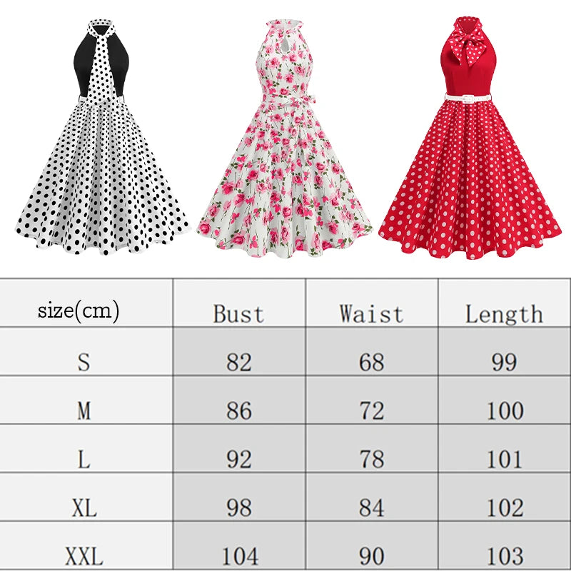 Luxencea™️ Elegant Vintage Halter Polka &amp; Floral Dress