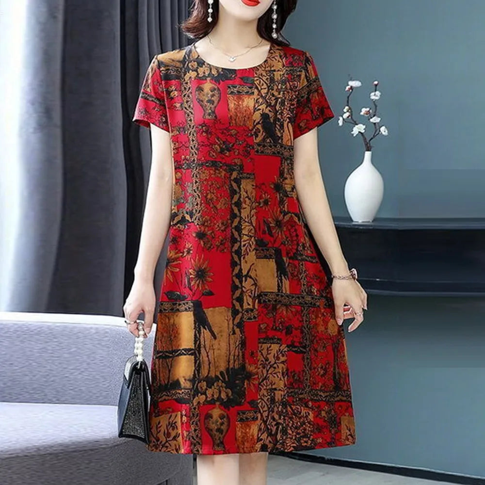 Luxencea™️ Elegant Vintage Artistic Print Dress