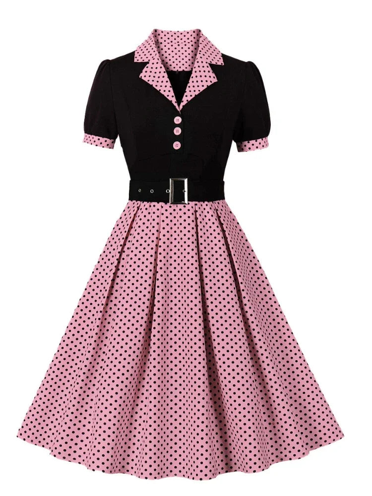 Luxencea™️ Vintage Polka Dot Dress – Chic &amp; Elegant