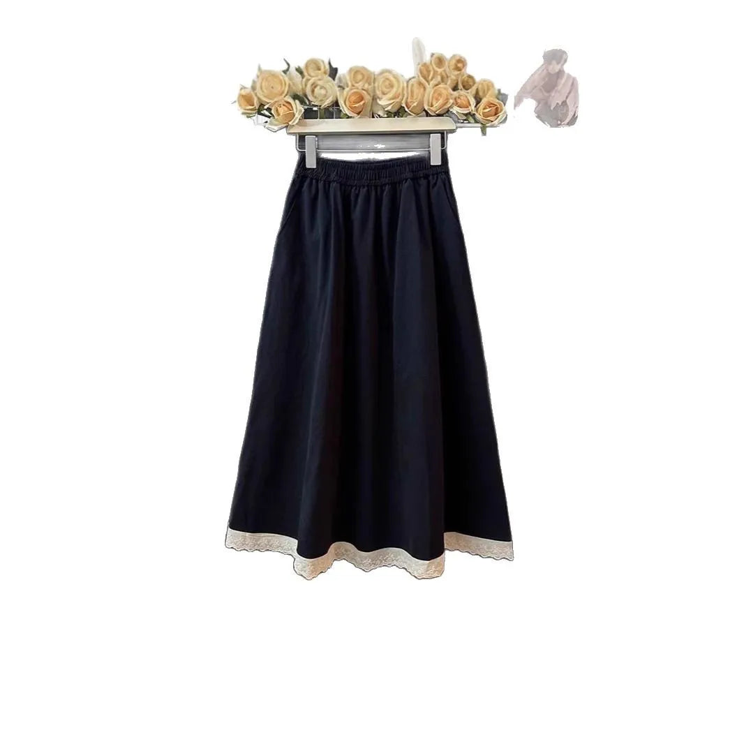 Luxencea™️ Soft Elegance Midi Skirt with Lace Hem