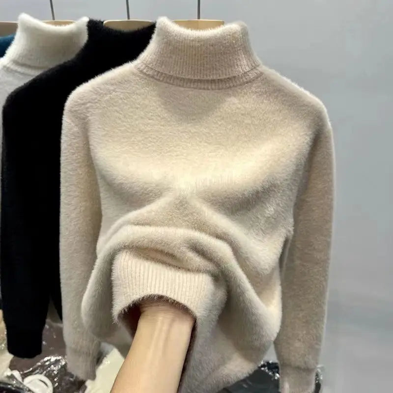 Luxencea™ Faux Mink Turtleneck Plush Sweater for Women