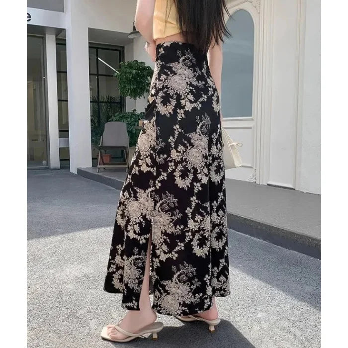 Luxencea™️ Elegant Floral Long Slit Skirt