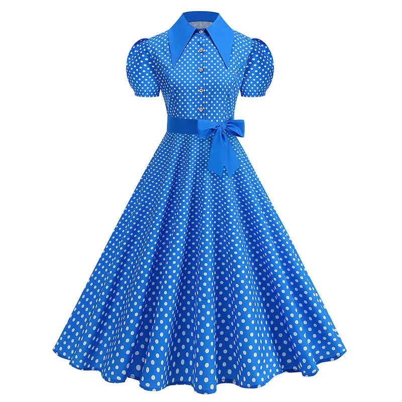 Luxencea™️ Vintage Polka Dot Belted Dress
