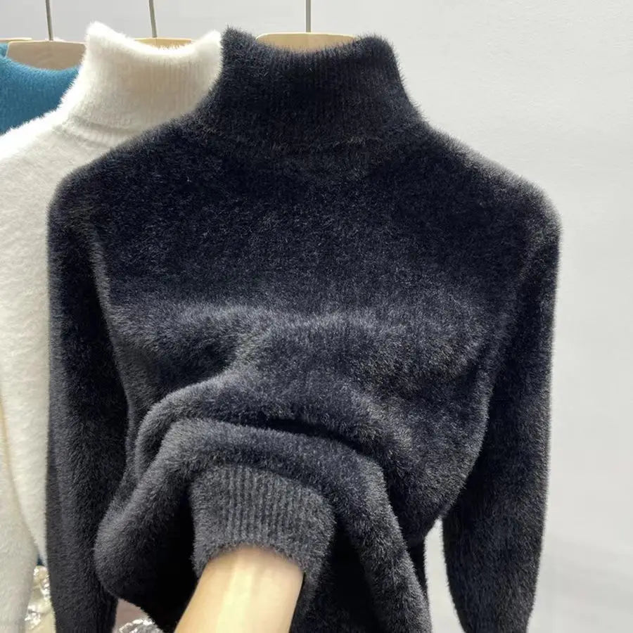 Luxencea™ Faux Mink Turtleneck Plush Sweater for Women