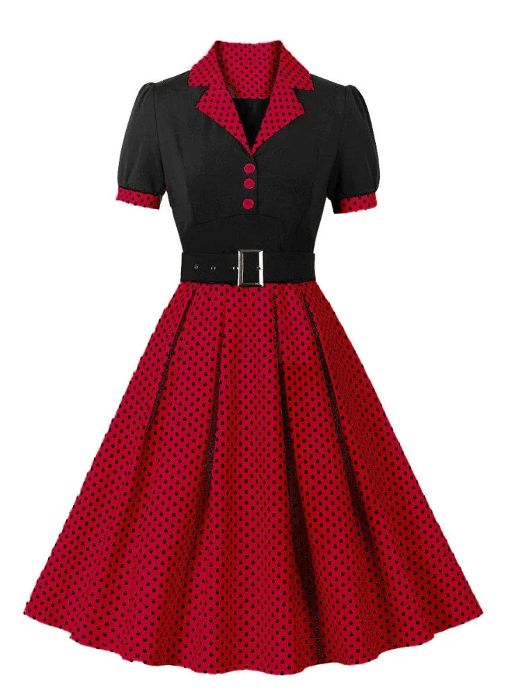 Luxencea™️ Vintage Polka Dot Dress – Chic &amp; Elegant