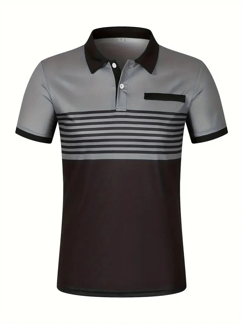 Luxencea™ 2024 Striped V-Neck Polo Shirt for Men