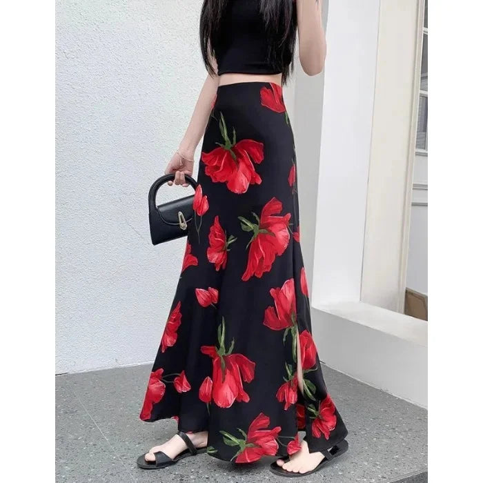 Luxencea™️ Elegant Floral Long Slit Skirt
