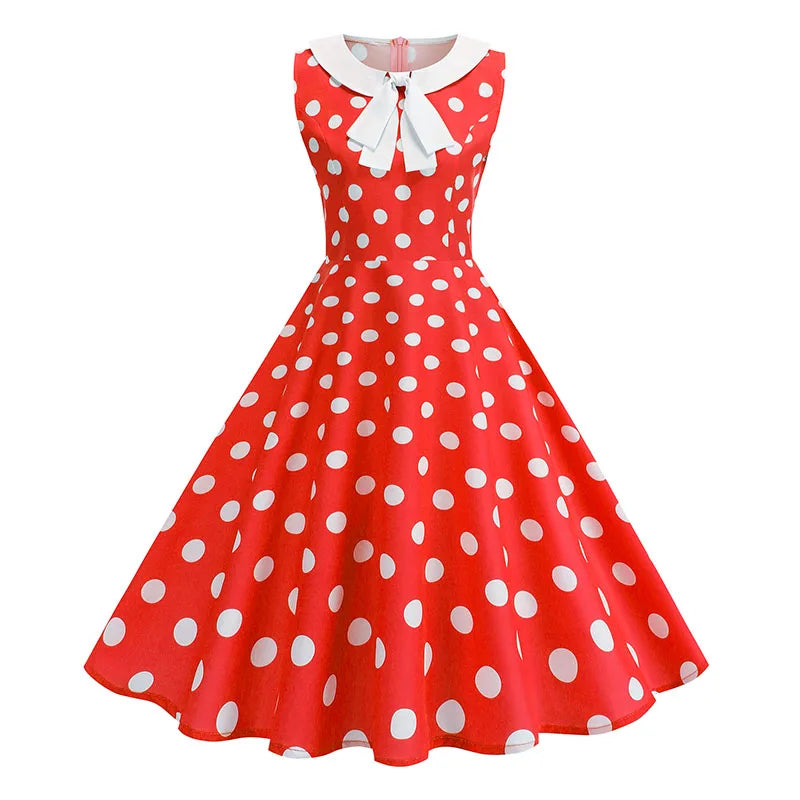 Luxencea™️ Blue Polka Dot Vintage Elegance Dress