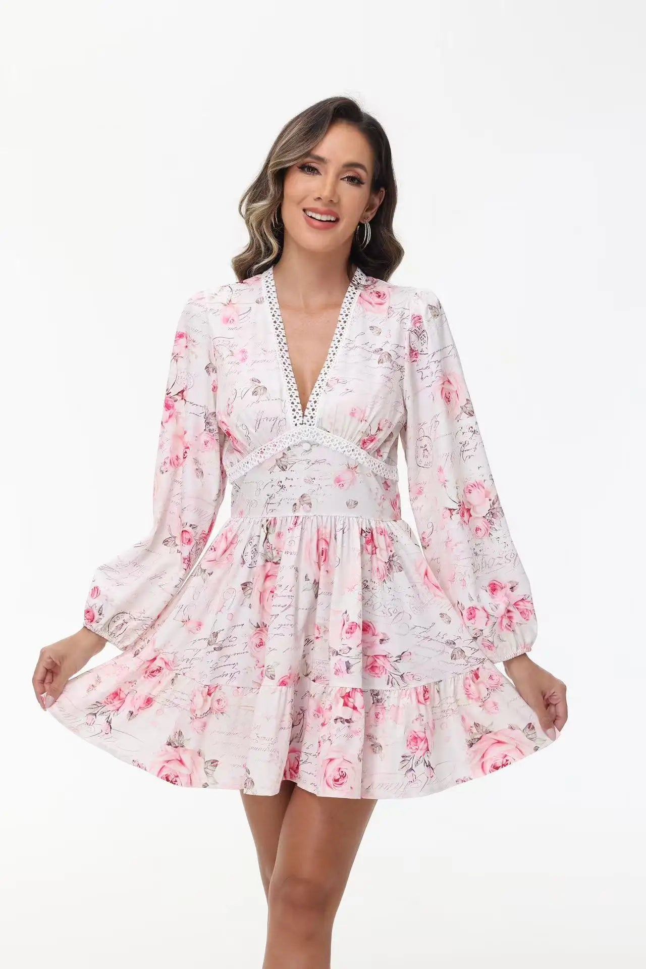 Luxencea™️ Romantic Floral Lace V-Neck Dress