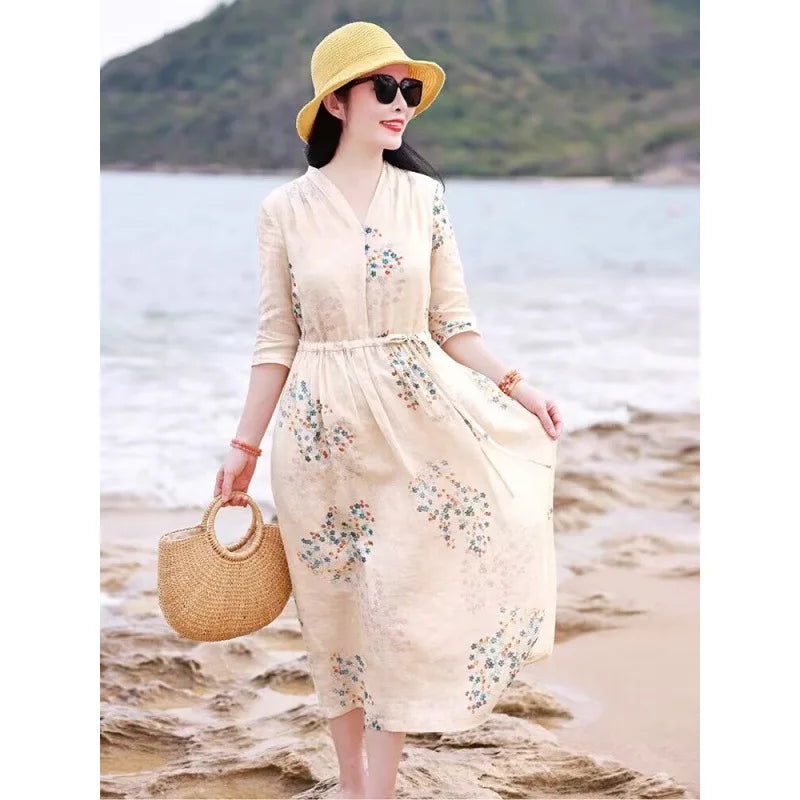 Title: Luxencea™️ Elegant Floral Boho Dress