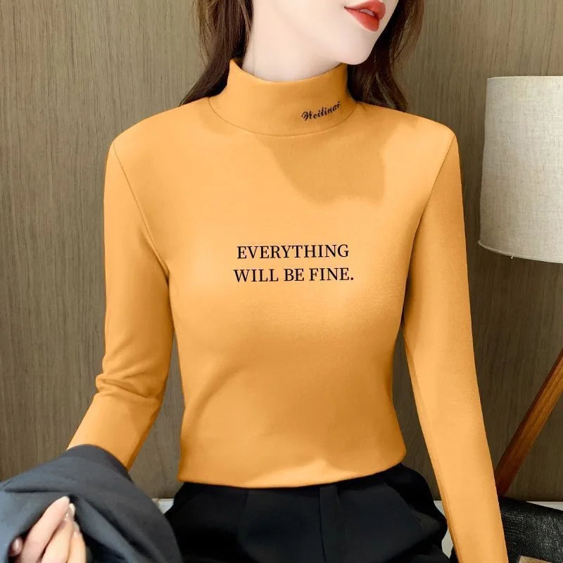 Luxencea™ Velvet-Lined Printed Half-High Neck Turtleneck for Women