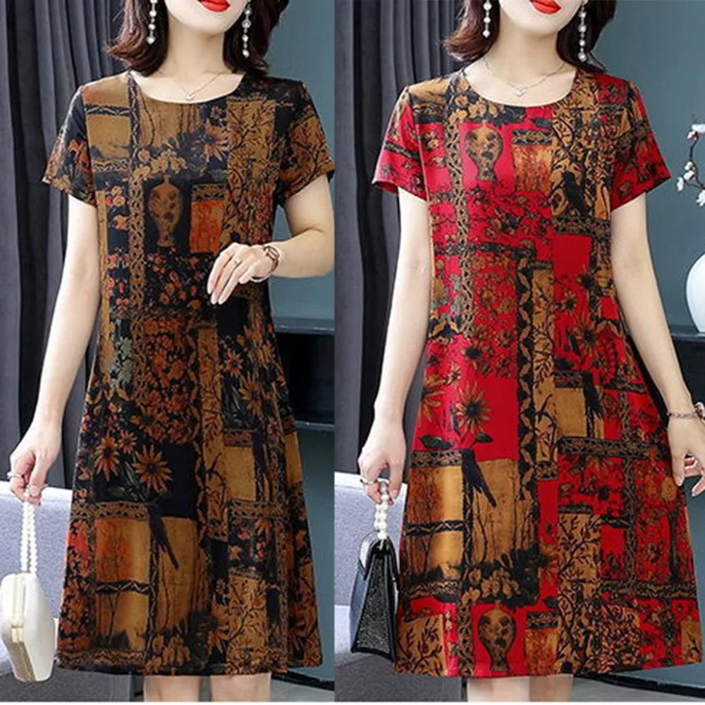 Luxencea™️ Elegant Vintage Artistic Print Dress