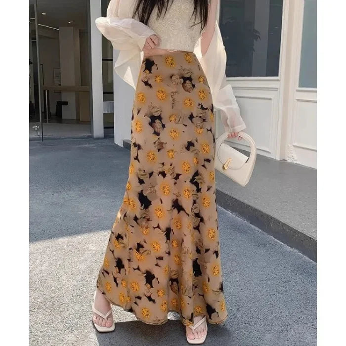 Luxencea™️ Elegant Floral Long Slit Skirt