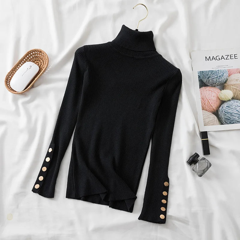 Luxencea™ Women’s Thick Knit Turtleneck Button Sweater