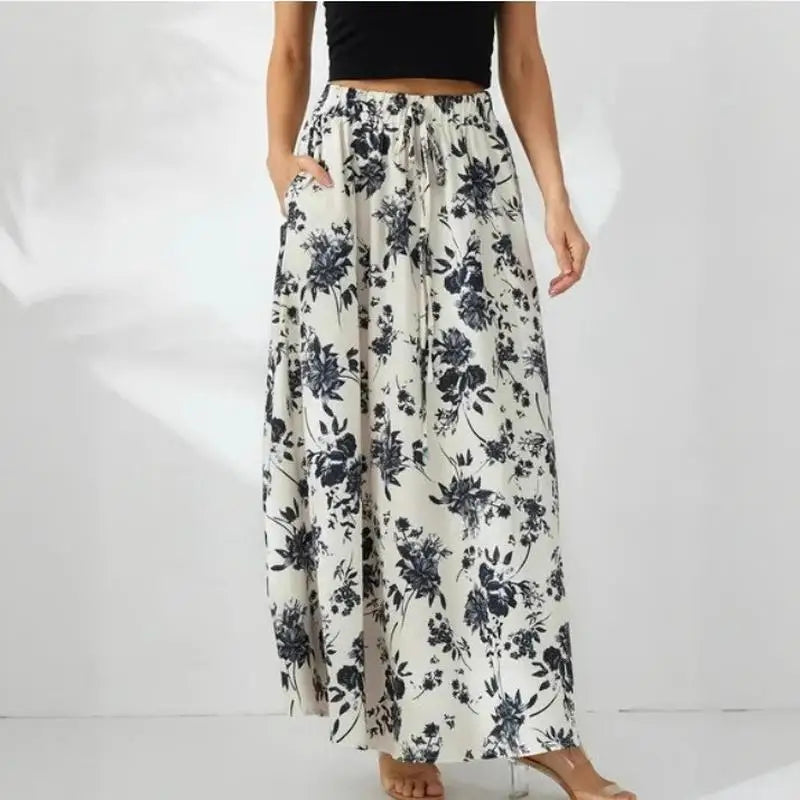 Luxencea™️ Elegant Blue Floral Maxi Skirt