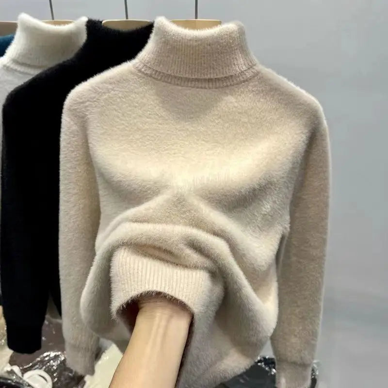 Luxencea™ Faux Mink Turtleneck Plush Sweater for Women