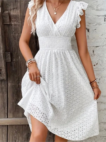 Luxencea™️ Elegant Eyelet Lace Waist-Fitted Dress