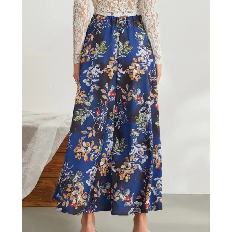 Luxencea™️ Elegant Blue Floral Maxi Skirt