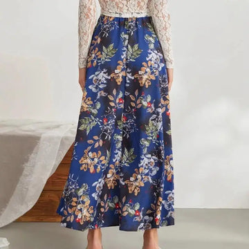 Luxencea™️ Elegant Blue Floral Maxi Skirt