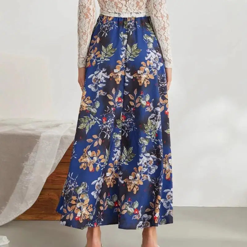 Luxencea™️ Elegant Blue Floral Maxi Skirt