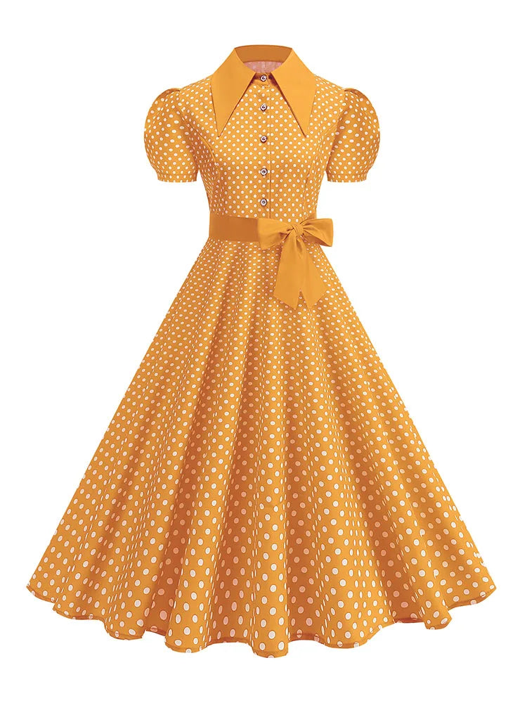 Luxencea™️ Vintage Polka Dot Belted Dress
