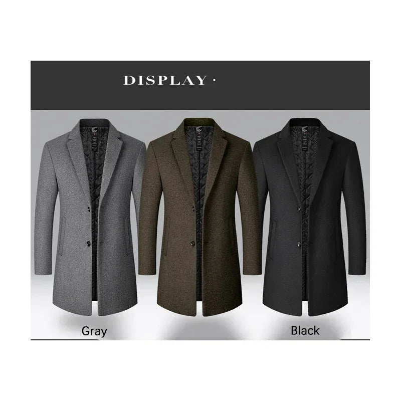 Luxencea™ Wool Blend Long Trench Coat for Men