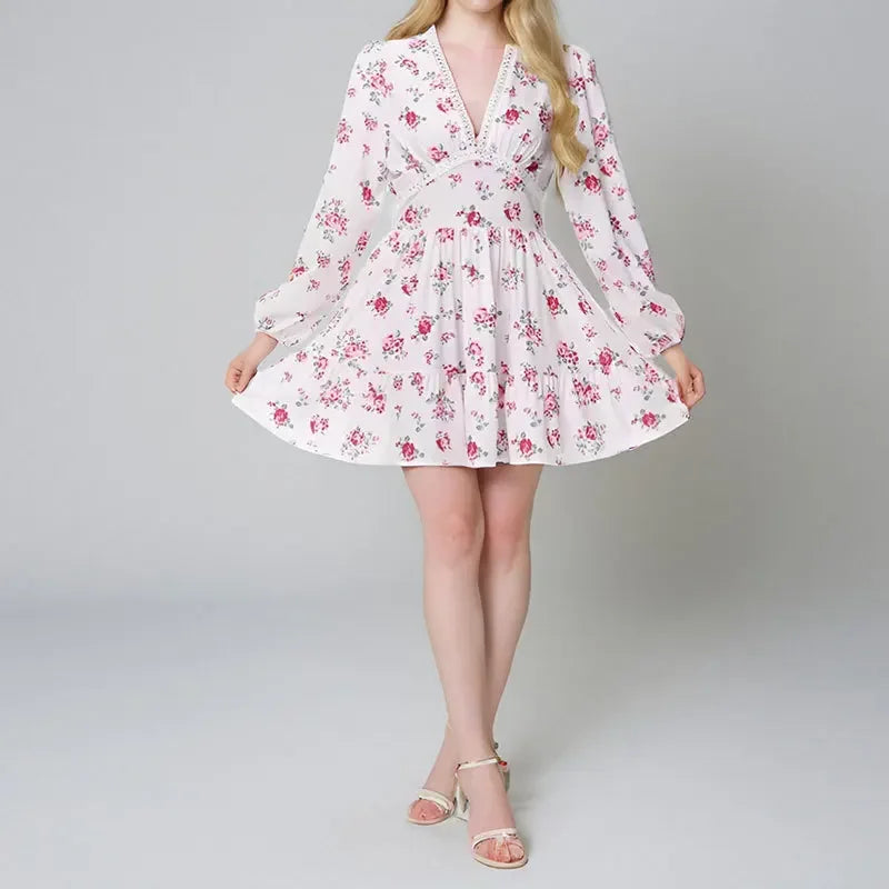 Luxencea™️ Romantic Floral Lace V-Neck Dress