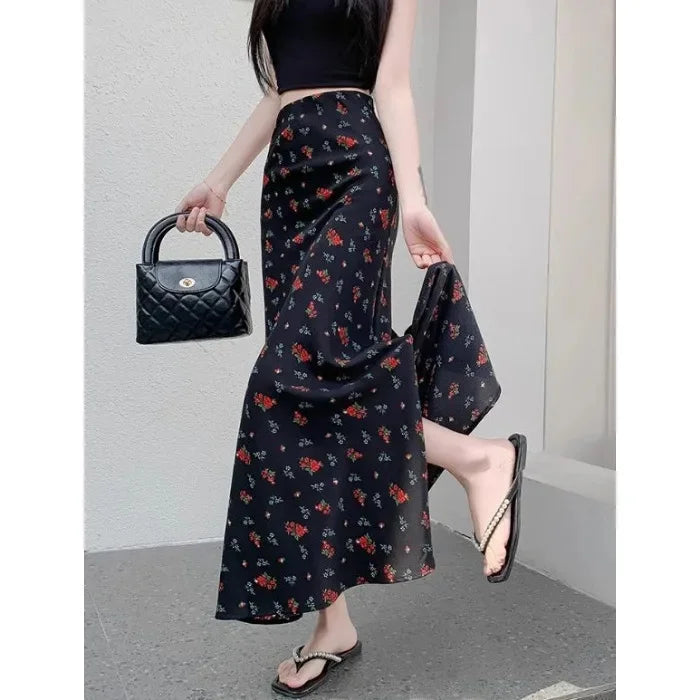 Luxencea™️ Elegant Floral Long Slit Skirt