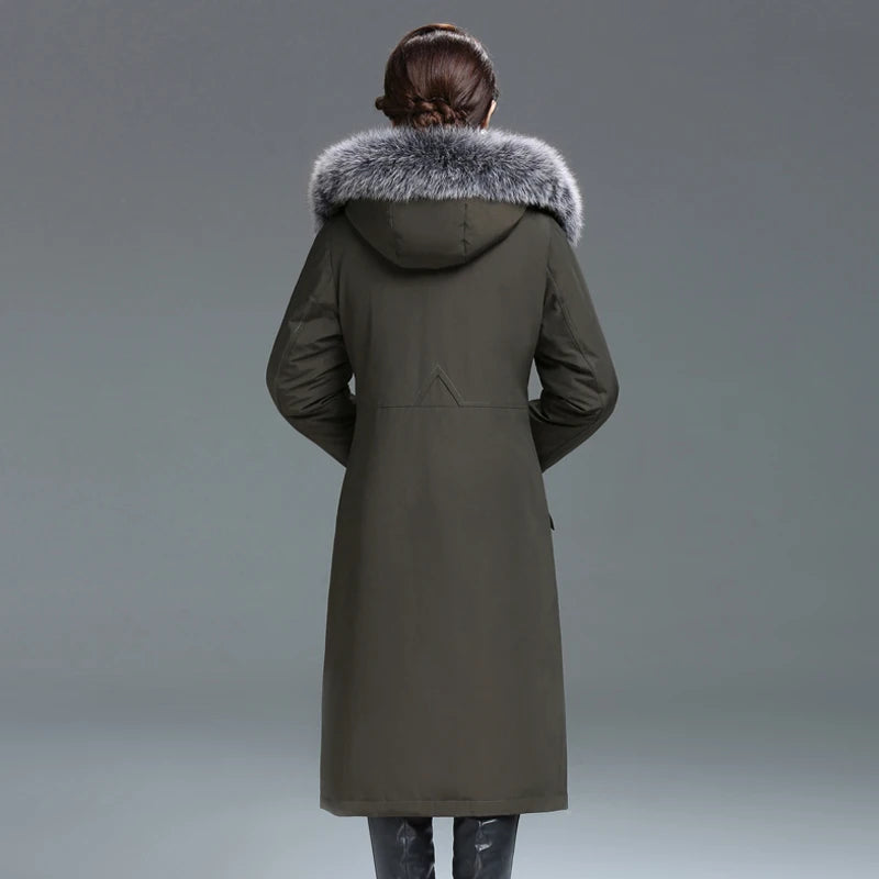 Luxencea™ Elegant Long Down Coat with Fox Fur Collar