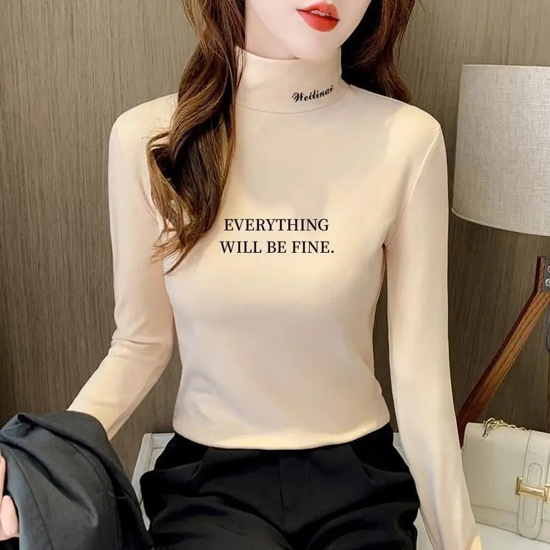 Luxencea™ Velvet-Lined Printed Half-High Neck Turtleneck for Women