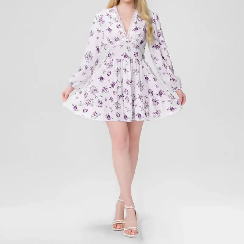 Luxencea™️ Romantic Floral Lace V-Neck Dress
