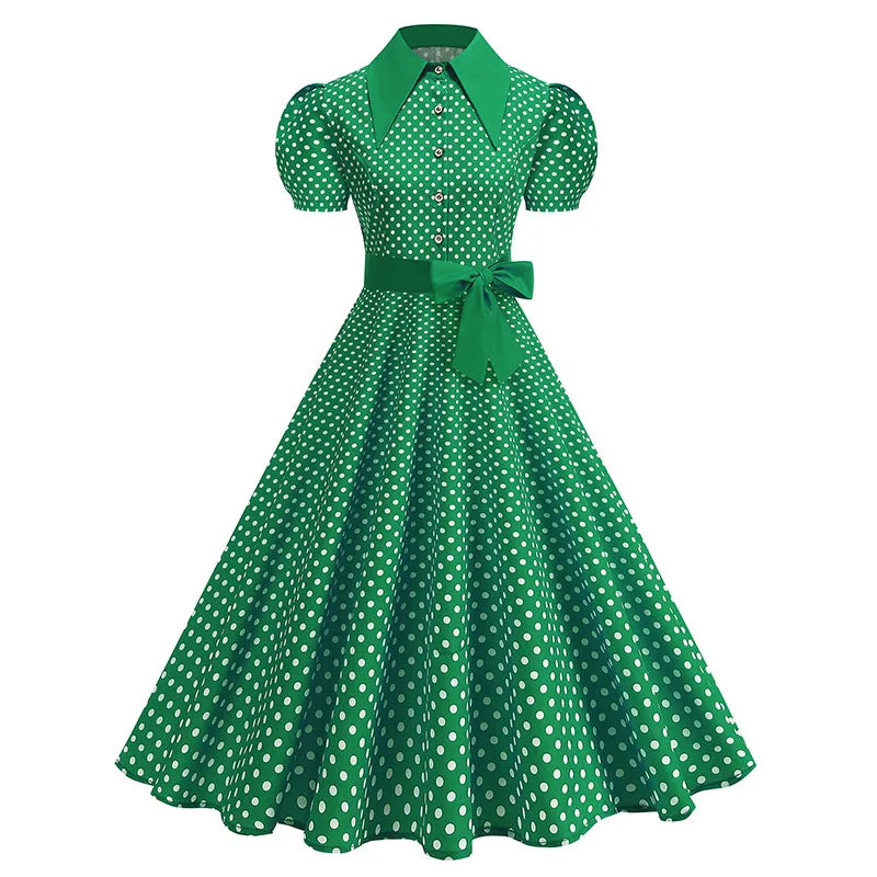 Luxencea™️ Vintage Polka Dot Belted Dress