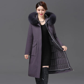 Luxencea™ Detachable Fur Collar Long Down Parka