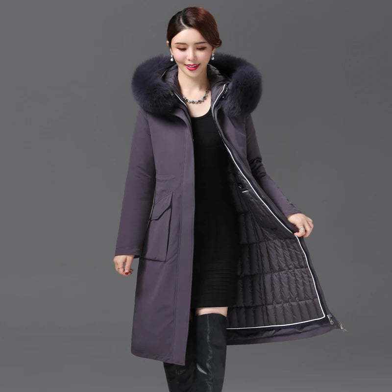 Luxencea™ Detachable Fur Collar Long Down Parka